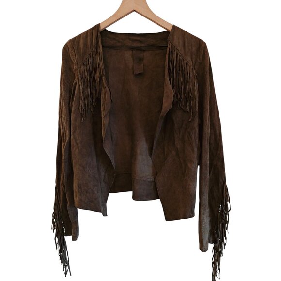 Edge Brown Suede Fringe Open Jacket 8 - Picture 2 of 9